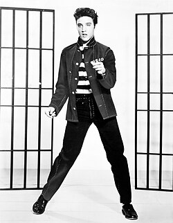 Elvis Presley during a promotional shoot for Jailhouse Rock, 1956